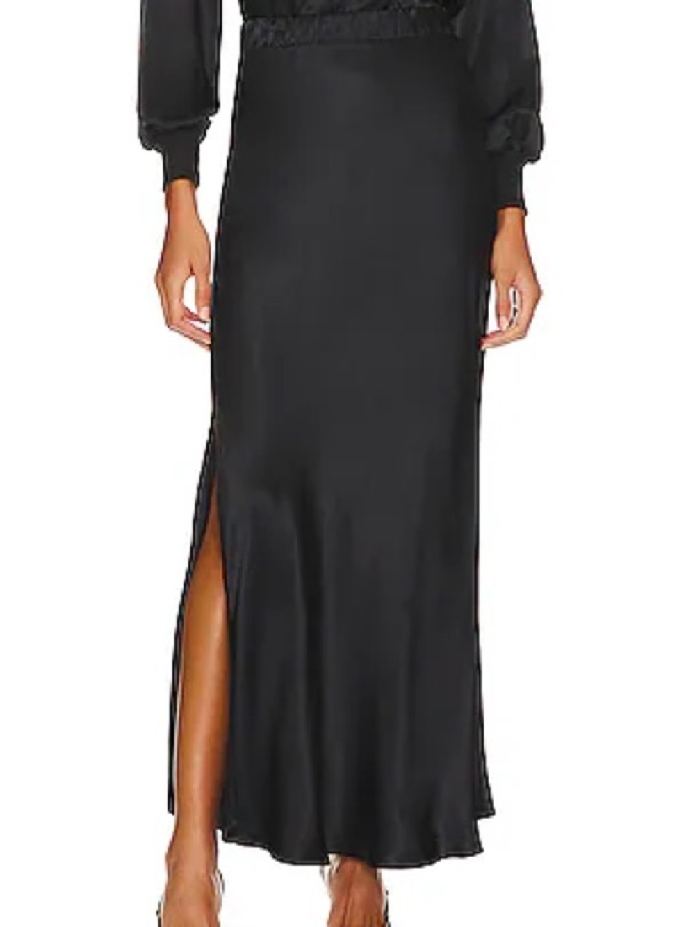 Nation LTD Black Hammered Satin Bias-cut Maxi Skirt with Side Slit Size Medium